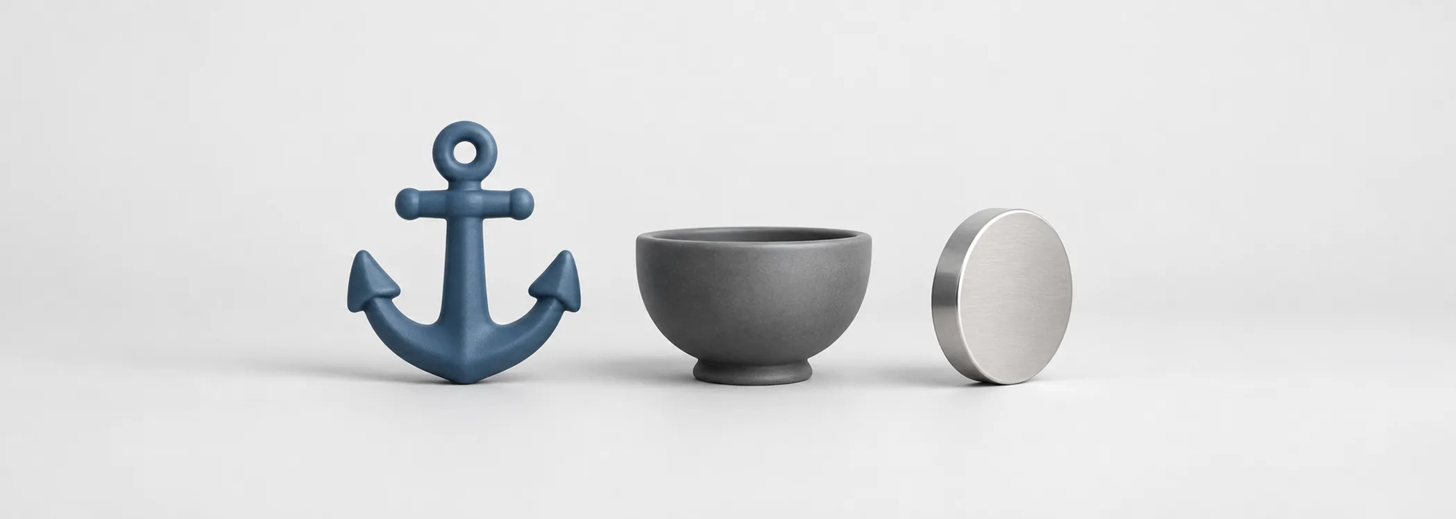 A steel-blue anchor, graphite cup and silver coin represent bond ballast, income and money held in reserve.