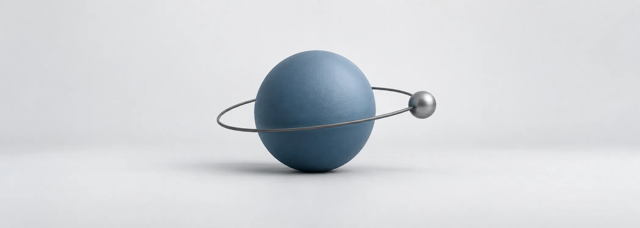 A large steel-blue sphere, small silver satellite and graphite orbit ring represent a core with a smaller active allocation.