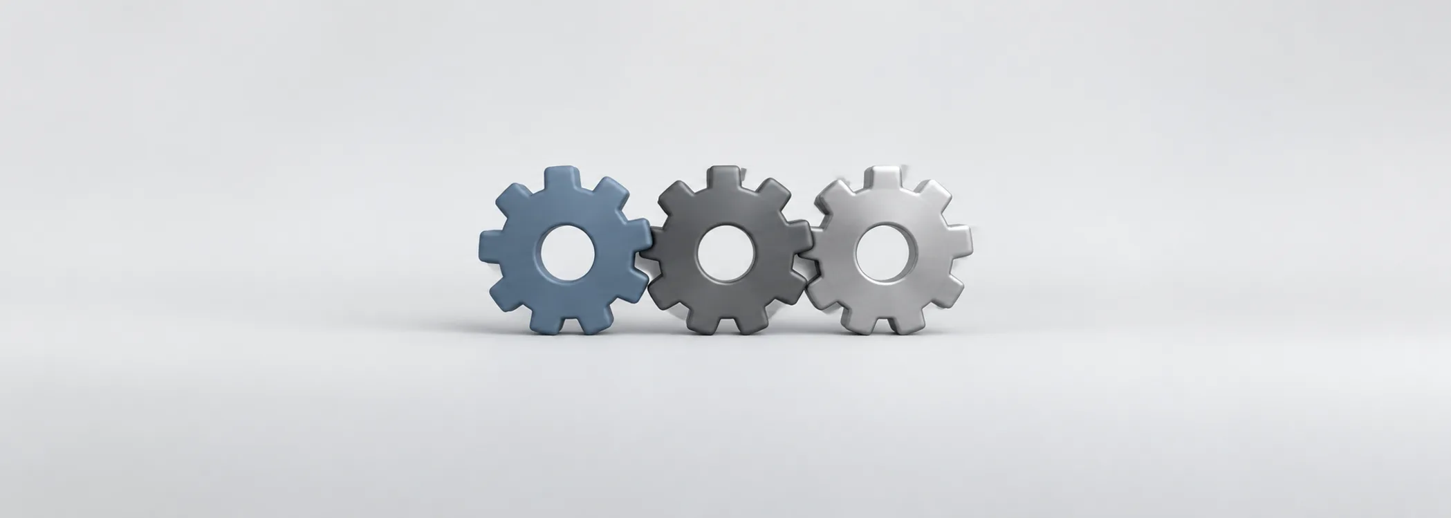 Three interlocking gears in steel blue, graphite and silver, representing the three factors that combine to produce ROE.