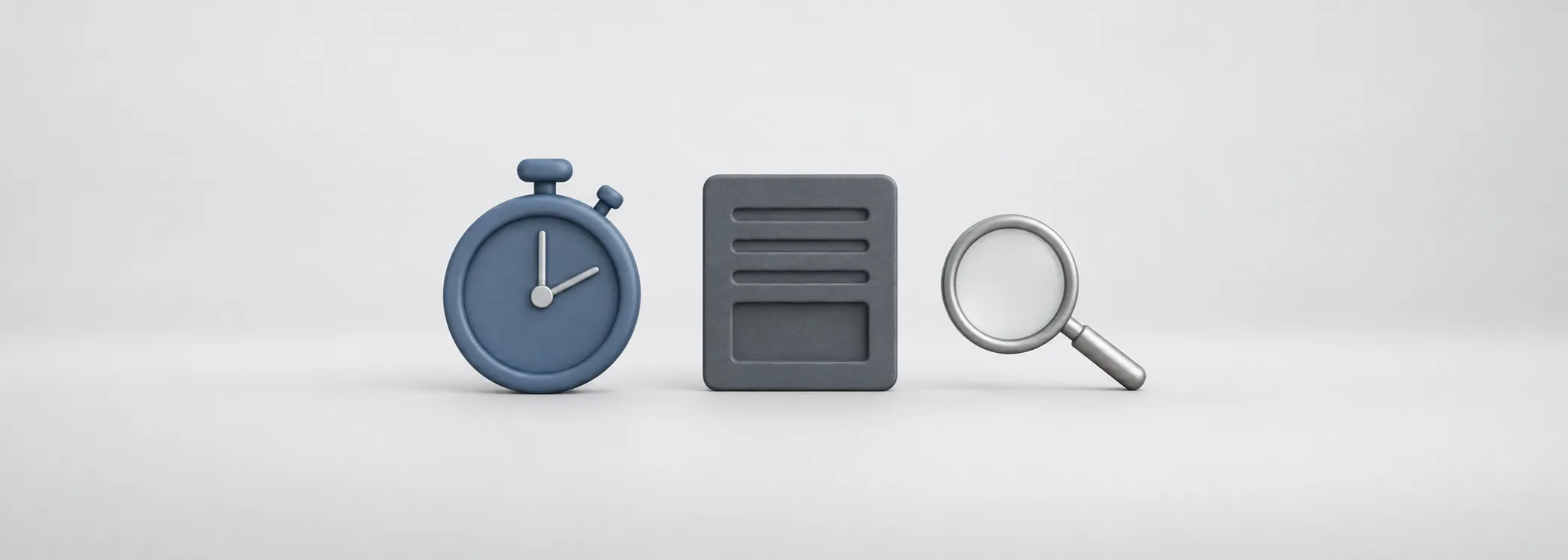 A blue stopwatch, graphite report with a blank recess and silver magnifying glass represent a review with missing evidence.