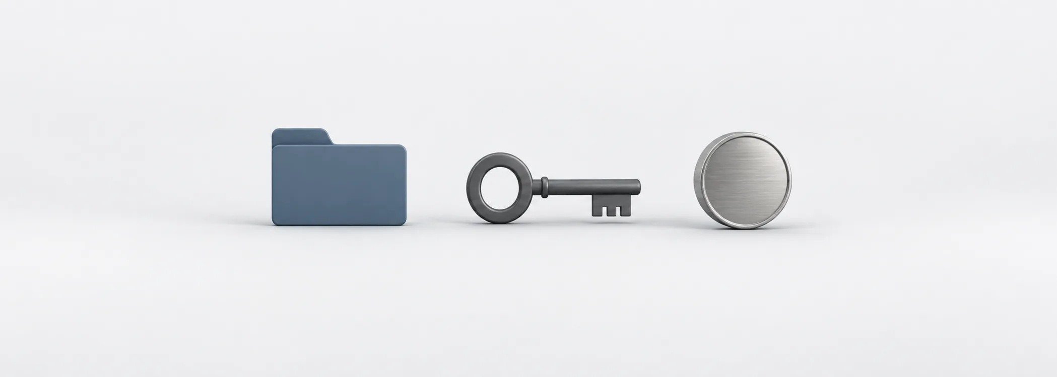 A steel-blue folder, graphite key and silver coin represent decoding an insider's transaction filing.