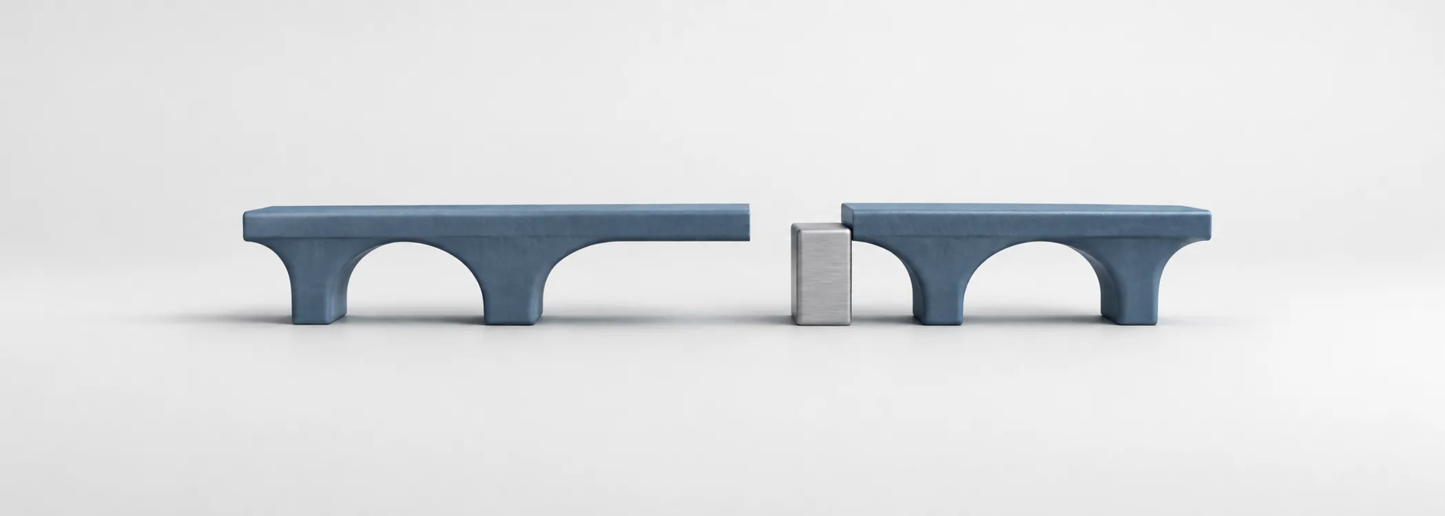 A steel-blue bridge with a missing span and a silver support block, showing the funding gap that can interrupt an investing plan.