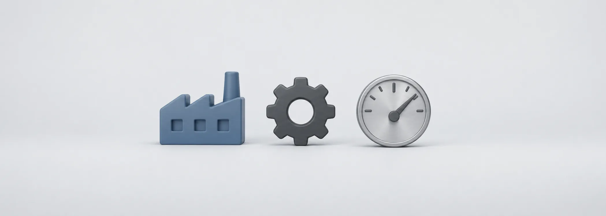 A steel-blue factory, graphite gear and silver gauge represent measuring how productively a business uses capital.