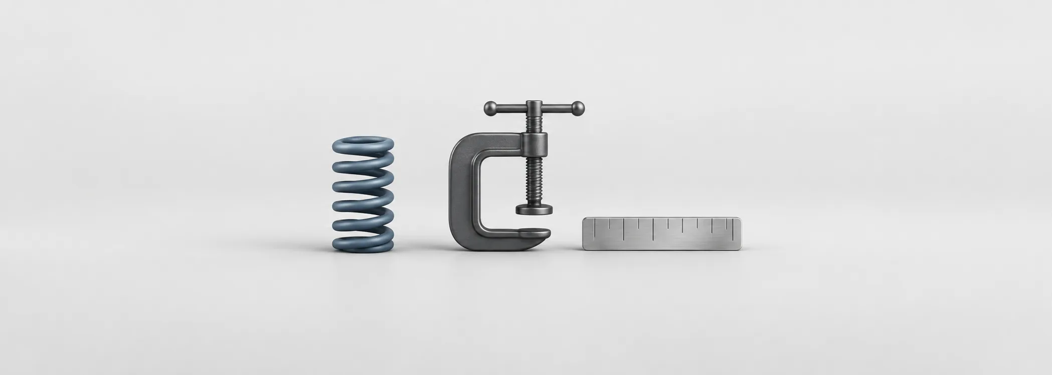 A steel-blue spring, graphite clamp and silver measuring bar represent pressure on short sellers and the need to measure it.