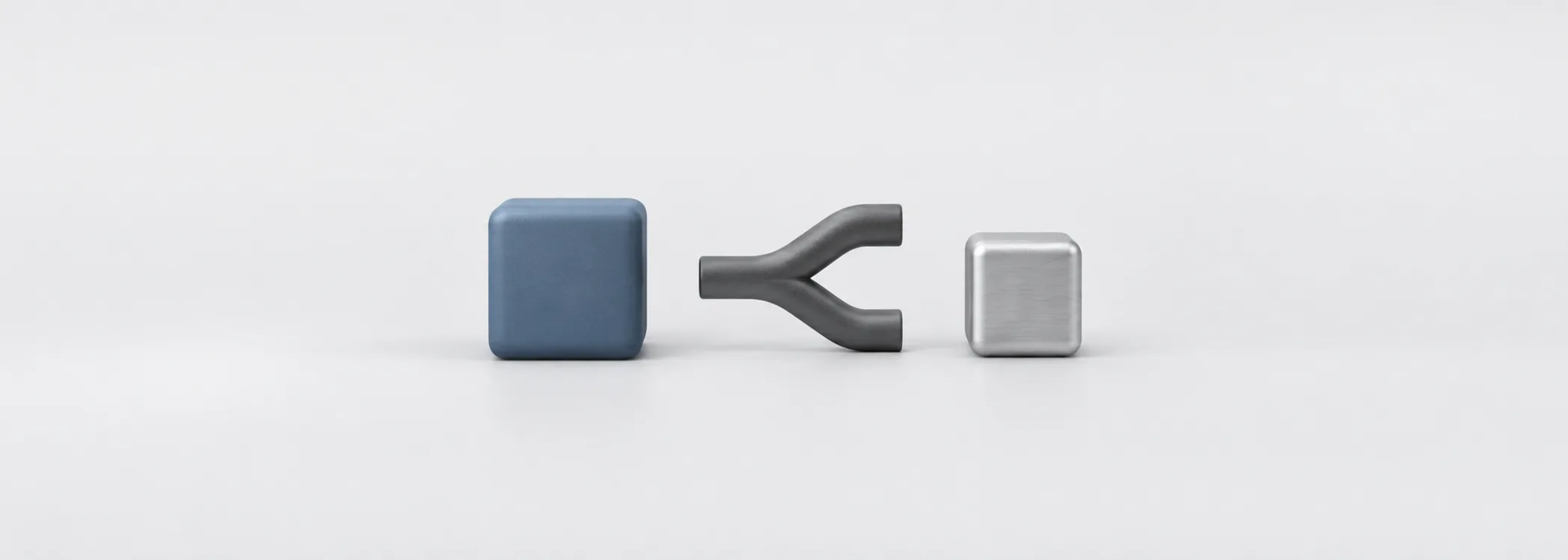 A steel-blue parent block and a smaller silver block linked by a graphite branch, representing a business separation.