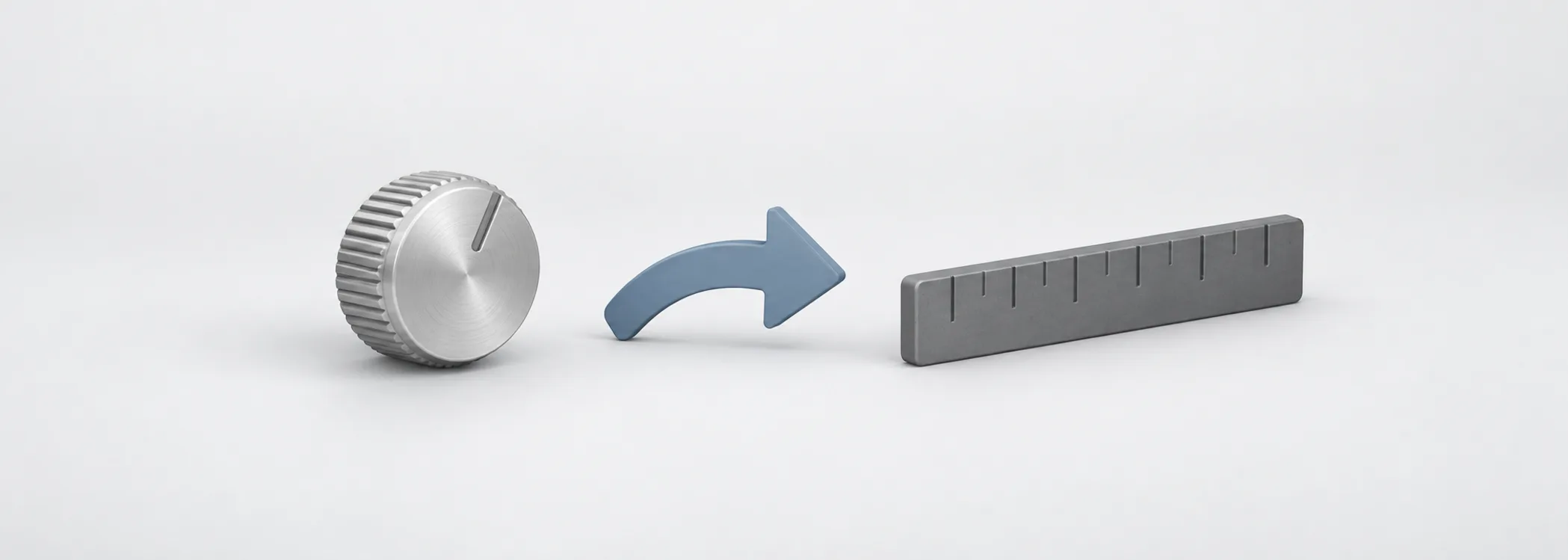 A silver adjustment knob, steel blue curved arrow and graphite ruler represent changes in an option's price sensitivity.