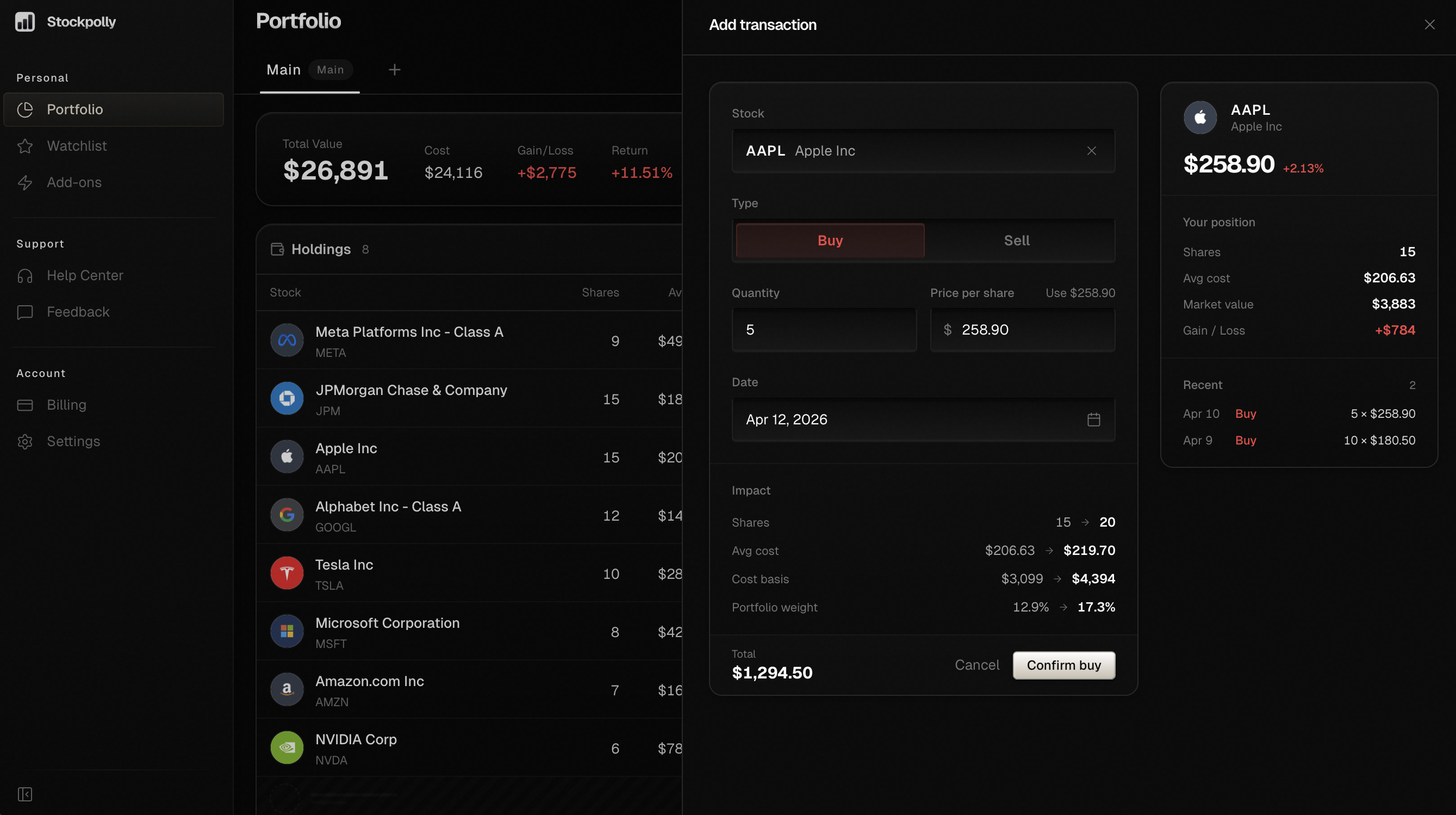 Portfolio returns calculation